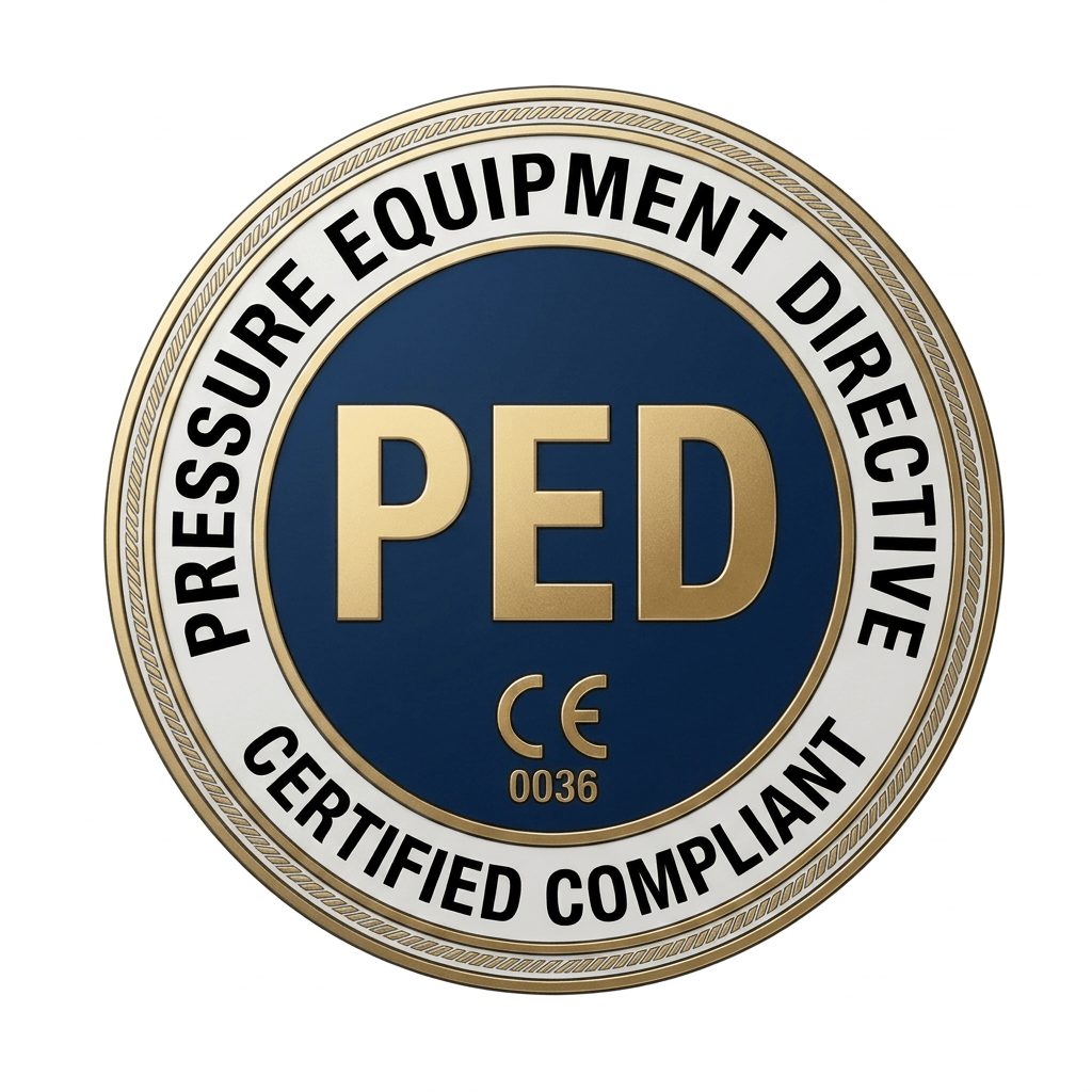 PED certification mark — European Pressure Equipment Directive 2014/68/EU compliant